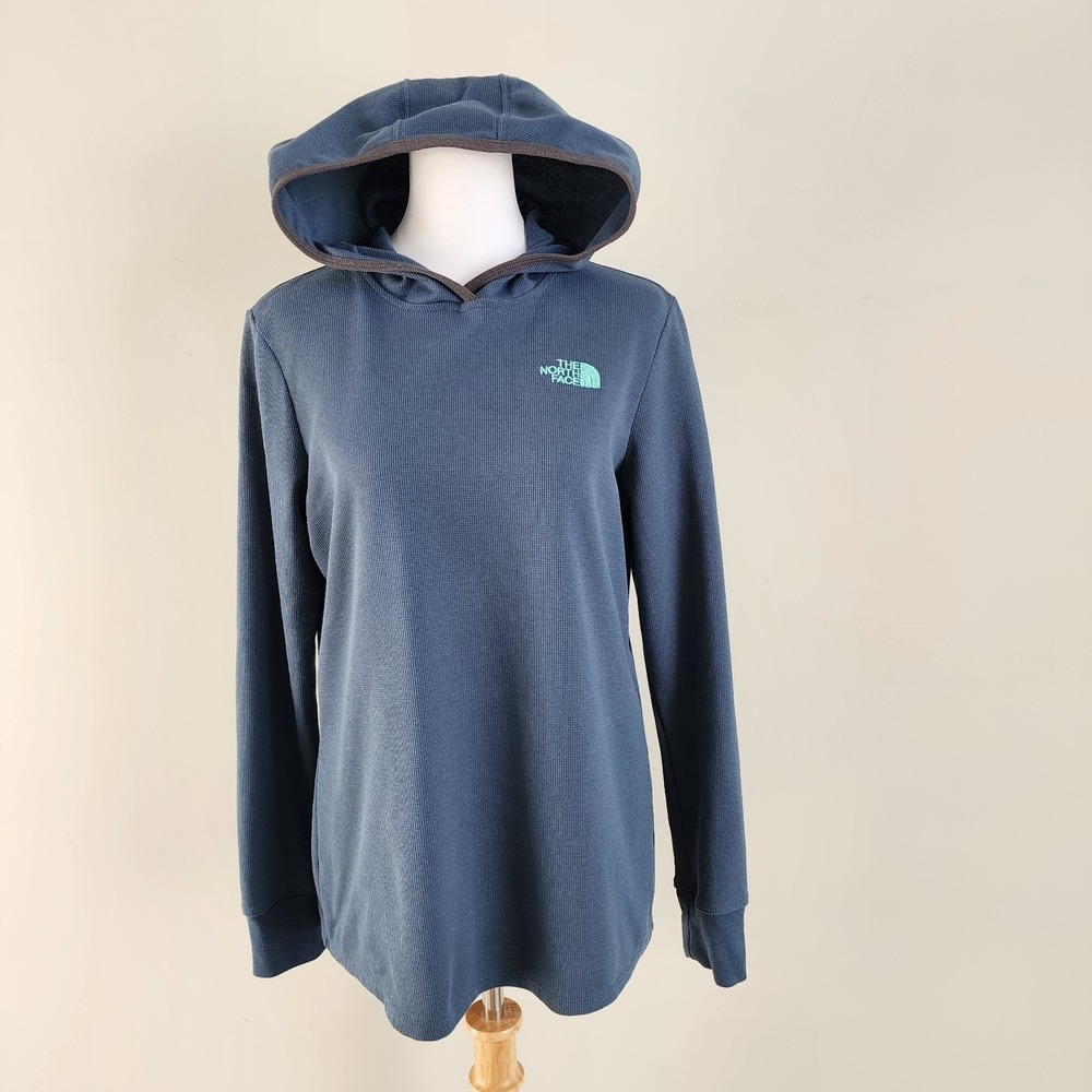 The North Face Chabot Hoodie Womens Large L Algae Blue Ribbed Pullover NF0A34X9‎
